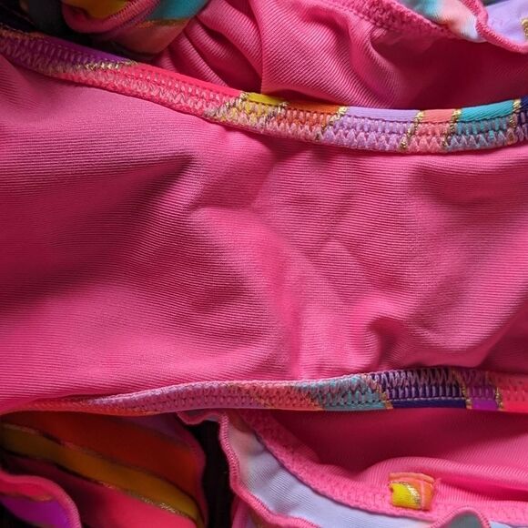 Victoria's Secret Y2K Vintage Rainbow Foil Ruffle Chevron Stripe Bikini Set NWOT - Picture 9 of 10